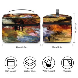 Xmkltbz Large Women Wash Bag, Cosmetic Organizer Train Toiletry Storage Case Holder Zipper Makeup Bag Pouch 9.8x7.5x5.9 in Print Psychedelic Texture Colorful Oil Strokes of Paint with Brushes
