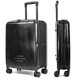 KINGSLONG Luggage Suitcase Travel Collapsible Expandable: 20 Inch Foldable Carry On Rolling Spinner Wheel - Hardside Lightweight Expandable Hardshell TSA Approved Lock for Women Men Black