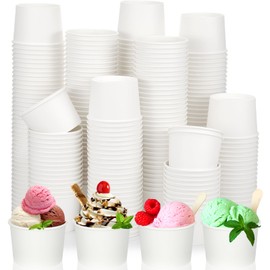 Nuenen 300 Pcs 8 oz Ice Cream Cups Disposable Summer Ice Cream Sundae Bowls Ice Cream Party Paper Cup Ice Cream Cup Bar Supplies for Snack Party Favors(White)