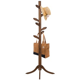 Coat Rack Freestanding Coat Tree Rack with 8 Leaf Hooks, 3-Size Height Adjustable for Adults and Younger, Clothes Hanger Stand for Jacket, Hat, Entryway, Hallway, Corner, Bedroom (Vintage Brown)
