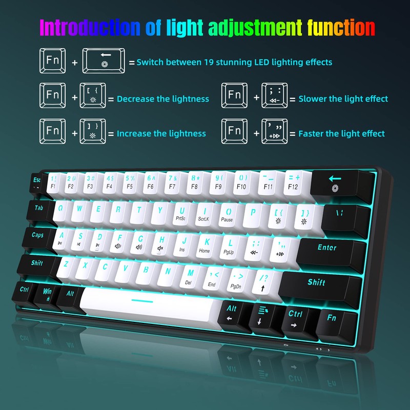 Snpurdiri 60% Wired Mechanical Gaming Keyboard, Ice Blue LED Backlit