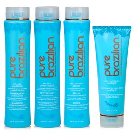 Pure Brazilian - 4 Piece Essential Home Care Kit - Anti Frizz Serum, Shampoo, Conditioner, And Deep Conditioning Masque- With Keratin, Argan Oil, And Acai