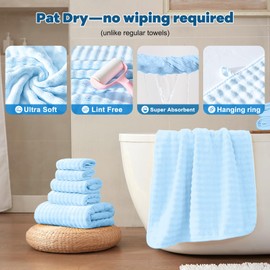 COZYART Lint Free Towel Sets 8 Pcs Light Blue, 500GSM, Super Soft, Absorbent & Quick Dry Microfiber Bubble Waffle Bathroom Daily Use Set with 2 Bath Towels, 2 Hair Towels, 2 Hand Towels, 2 Washcloths