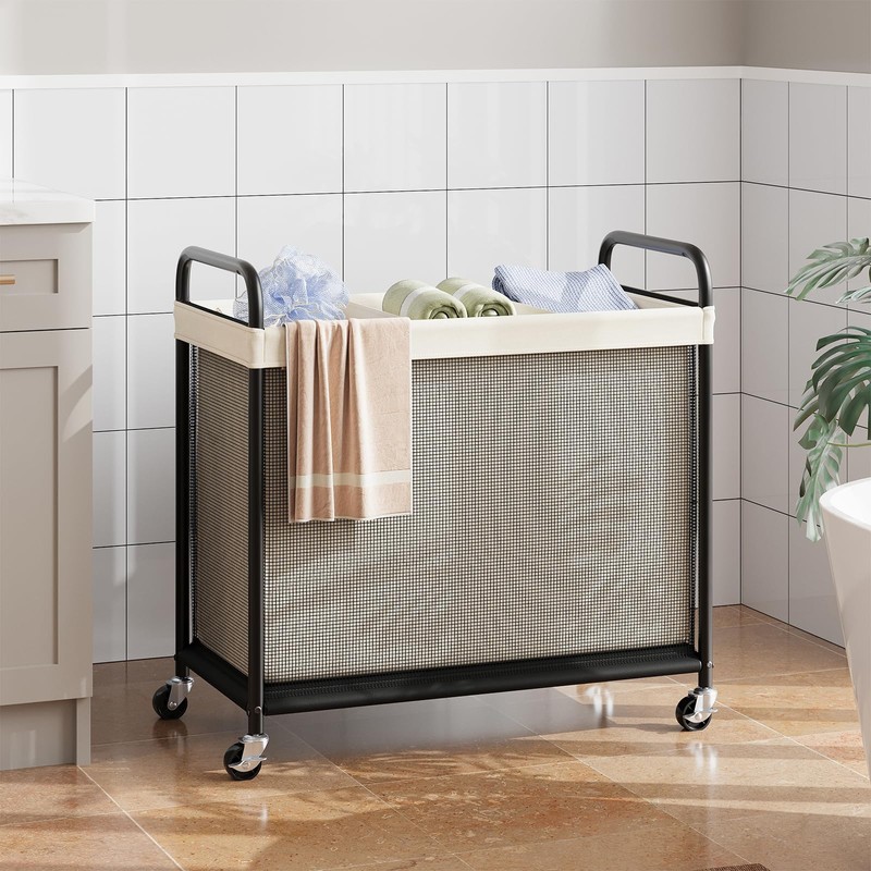 ELYKEN Laundry Hamper 3 Section, 120L Rolling Laundry Sorter with