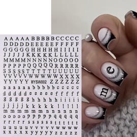 Letters Nail Art Stickers, 8 Sheets English Alphabet Nail Decals 3D Self-Adhesive Black Gold Silver Alphabet Nail Art Design Sticker Cute Letters Nail Supplies for Women DIY Nail Decoration Manicure