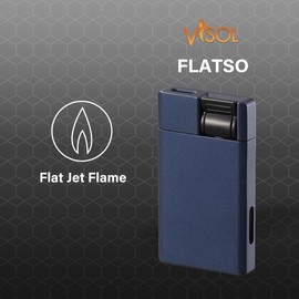 Visol Flatso Torch Lighter - Flat Flame Refillable Gas Butane Lighter, Windproof Adjustable Flame, Indigo Blue