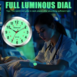 Nurse Watch for Women Men Students - Featuring Military Time Luminous Easy-Read Dial 12/24 Hour Display Second Hand and 50M Waterproof Watch with Silicone Band(Green)