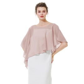 BEAUTELICATE Women's Chiffon Scarf Stole Elegant Cape Cape for Bride Summer Wedding Festive Evening Dress, Asymmetrical - Dusty Rose