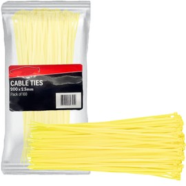Xtremeauto Cable Ties 100 Pack Zip Ties - Heavy Duty Zip Tie Pack, Nylon Cable-Ties, Strong Self-Locking Cable Tie Wire Ties, Perfect for Home, Garden, Office, Mechanics & DIY (200mm x 2.5mm, Yellow)