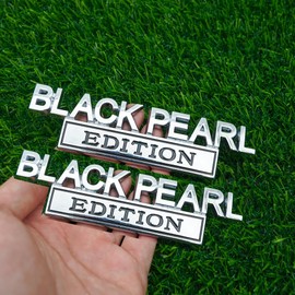 Pair Set Black Pearl Edition Emblem 3D Letter Fender Tailgate Badge Decal Sticker Nameplate for Universal Vehicle, Car, Truck, SUV Motorcycle Accessories (Silver Black)