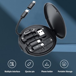 Yesimla USB C Adapter Cable Kit, Multi Charging Cable Case Convertor USB C to iOS Device/Type C/Micro/USB A Adapter, Data Transfer Contains Card Slot for Traveling, Use as Phone Holder (Black)