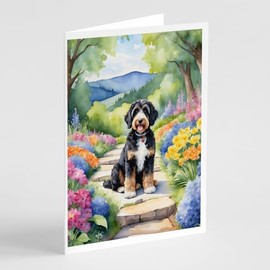 Caroline's Treasures Bernedoodle Spring Path Greeting Cards Pack of 8 Blank Cards with Envelopes Whimsical A7 Size 5x7 Blank Note Cards