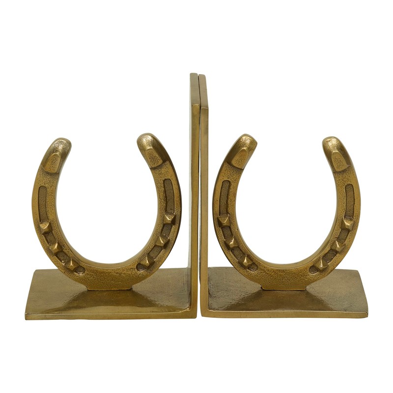 Huntley Horse Shoe Bookends, Pair, Brass Antique Finish