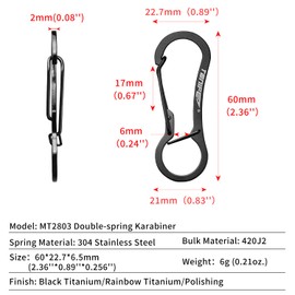 TONIFE Carabiner, Carabiner Hook Made of High-Quality Stainless Steel for Carabiner Hook Key Chain, Snap Buckle Spring Backpack Clasps (MT2803 Rainbow Titanium x 2)
