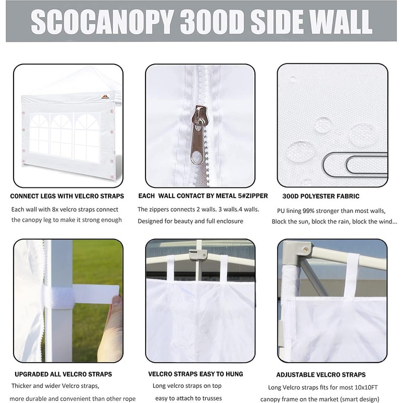 SCOCANOPY Church Window Sidewall for 10x10 Canopy Frame, 3 Pack