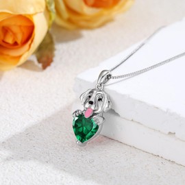 OUTANG Golden Retriever Dog Necklace with Synthetic Birthstone Dog Pendant Necklace Gift for Women (May(Emerald))