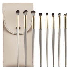 Yoezuo Make Up Brush Set, 8 Pieces, Eyeshadow Brush Set with PU Bag, Eye Brush, Makeup Brush, Foundation Brush, Cosmetic Brush for Eyeshadow, Eyebrow, Eyeliner, Blending (Gold)