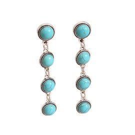 Western Earrings Boho Turquoise Oval Drop Dangle Earrings for Women Beaded Western Flower Teardrop Earrings Vintage Ethnic Alloy Pendant Jewelry Gift-Long Round