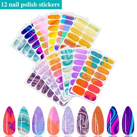 XEAOHESY 12 Sheets Aurora Gradient Color Nail Polish Strips Cloud Nail Stickers Full Nail Wraps Self-Adhesive Graffiti Gel Nail Strips Stickers for Nails with Nail File for Women Kids