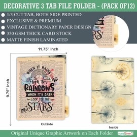 PARTH IMPEX 12 Pack Decorative File Folders, 1/3 Cut Tab with Assorted Positions, Letter Size Paper Holders (9.75” x 11.75”) Matte Finish Laminated for Office School Work - Motivational Quotes Design