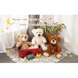 MorisMos Small Teddy Bears Bulk Stuffed Animals, 3Pcs 35cm Small Teddy Bear Plush Soft Toys, Little Stuffed Bear Fluffy Teddies Present for Kids Girlfriend Wife Birthday Wedding Deco