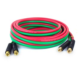 JZWELD Oxygen Acetylene Twin Welding Hose 1/4-Inch × 25 Feet with 9/16”-18 B fittings,Rubber Hose for Use in Connection with Welding, Welding Cutting Torch Hose, Grade R