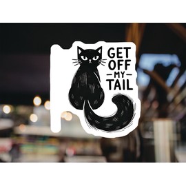 Cute Cat Get Off My Tail Sticker - Funny Black Decal Car Window Laptop Unique Lover Gift 5-inch 2-Pack Stickers CCSTICKER01530
