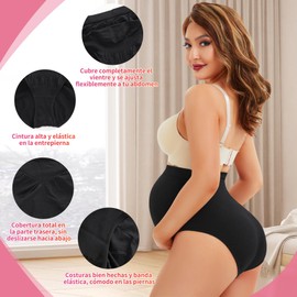 Eleady Calzones de Embarazo de Soporte Abdominal sin Costuras para Mujeres con Vientre en Crecimiento - Paquete de 3 Calzones Modeladores de Cintura Alta - Medio(2*Negro+1*Beis)