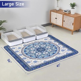 YOSEPATI Cat Litter Mat, Reusable Kitty Litter Trapping Mat 2 PCs, 41"x36" Washable Litter Mats for Cats, Waterproof & Non-Slip Compatible with Cat Box (Indigo Blue Medallion, 41"x36"(2 PCS))