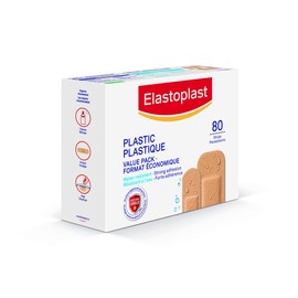 Elastoplast Plastic Water-Resistant Bandages, Value Pack | 80 Strips, beige, 2 sizes | Protect small wounds | Strong Adhesion | Water-resistant | Repel Water and Dirt | Bacteria Shield | Latex Free