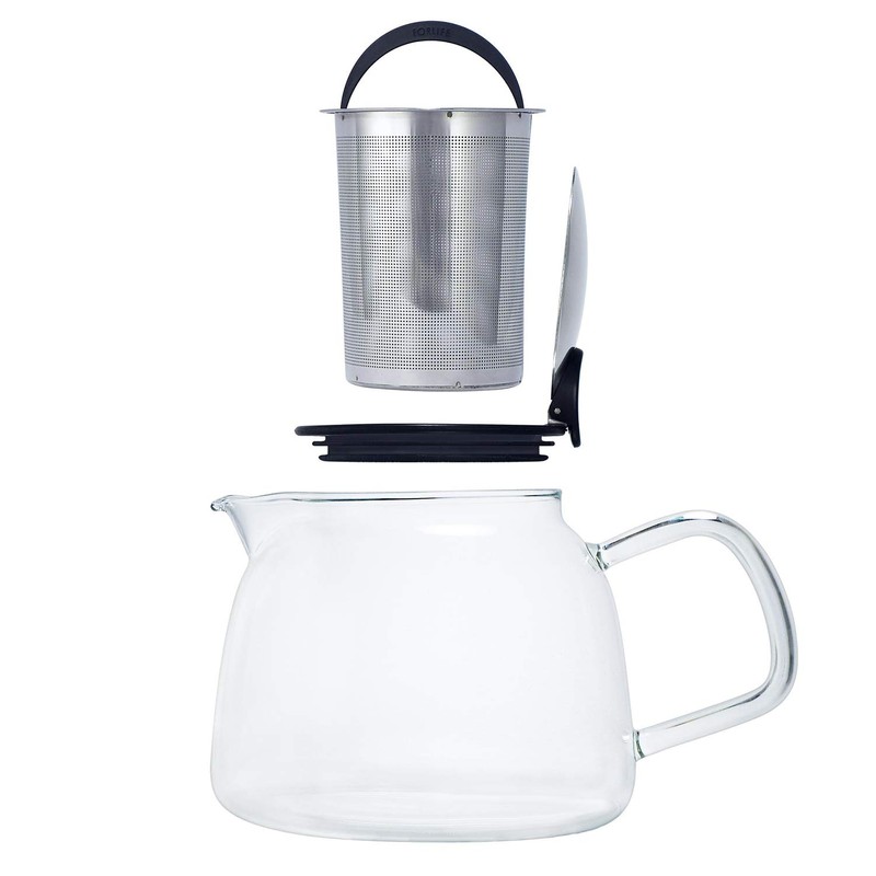 Forlife Bell Glass Teapot with Basket Infuser, 24-Ounce/730ml, Black Graphite