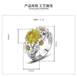 Lzz Fashion Lady 925 Sterling Silver Ring 3.5ct Citrine Daisy Ring Cubic Zirconia Sunflower Flower Wedding Ring Size 6-10 (US code 9)