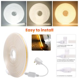 KISUFU Flexible LED Light Strip,360 LEDs/m IP65 Waterproof COB Light Strip,AC 220V LED High Voltage Rope Light,50CM Cuttable,Super Bright for Indoor and Outdoor Lighting Camping,Balcony (1m, White)