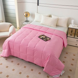 Eastwarmth Lightweight Goose Down Comforter Cooling Blanket Duvet for Summer/Warm Weather,Ultra Soft Fabric 750 Fill Power Pink Color King Sise(104x90inch)