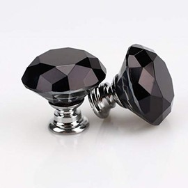 2 PCS Crystal Glass Door Knobs 30mm Diamond Drawer Knobs Sparkle Cabinet Pull Handles with Screws Wardrobe Cupboard Decorating (Black)