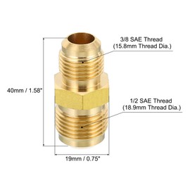 PATIKIL 3/8 SAE Male x 1/2 SAE Male Brass Tube Coupler, 2 Pack Pipe Fitting Thread Gas Adapter Flare Connector Union Coupling with PTFE Tape for HVAC Fuel Oil Air Gas Line Connection