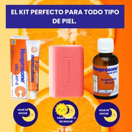 Kit Express Aclara Serum + Crema + Limpiador Con Vitamina C - Aclarante y Blanqueador Neoprosone - Rutina Completa de SkinCare VIRAL - Reduce Manchas Hidrata Ilumina la Piel - Ideal Rostro y Cuerpo