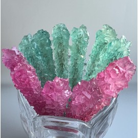 Classic Rock Candy Sticks, Sugar Rock Crystal Lollipops, Individually Wrapped (Pack of 18, Gender Reveal (Pink Cherry & Baby Blue Cotton Candy))