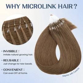 Hairro Microlink Hair Extensions Human Hair Micro Loop Bead In Hair Micro Ring I Tip Pre Bonded Cold Fusion Keratin Glue Stick Remy Itip Hair For Women 22 Inch 50g 50 Strands #06 Light Brown