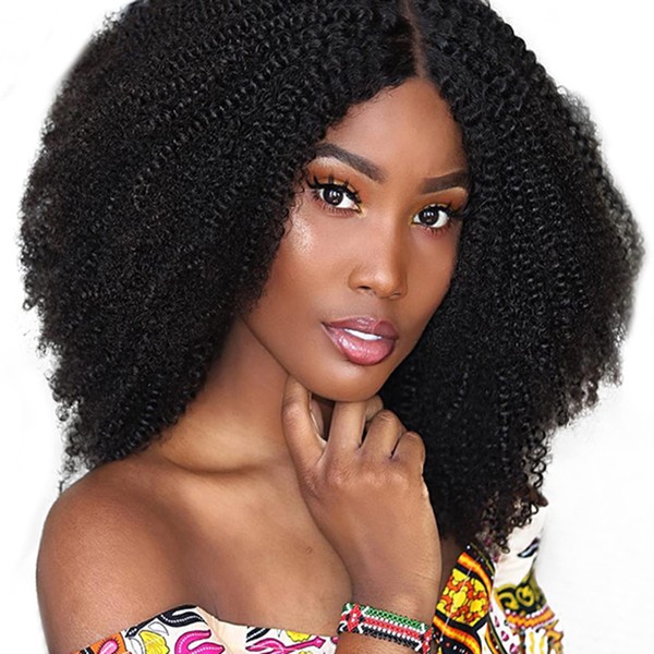 Saga Queen Brazilian 4b/4c Afro Kinky Curly Clip-In Hair Extensions, 8 Pieces, 18 Clips, 120 g/Pack, Brazilian Virgin Remy Human Hair (20 Inches, Natural Black)