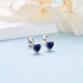 Sterling Silver Small Stud Earrings for Women Men, 3 Pairs of Tiny Heart Shaped Blue Cubic Zirconia Earrings White Gold Plated CZ Cartilage Tragus Earrings(2mm/3mm/4mm)