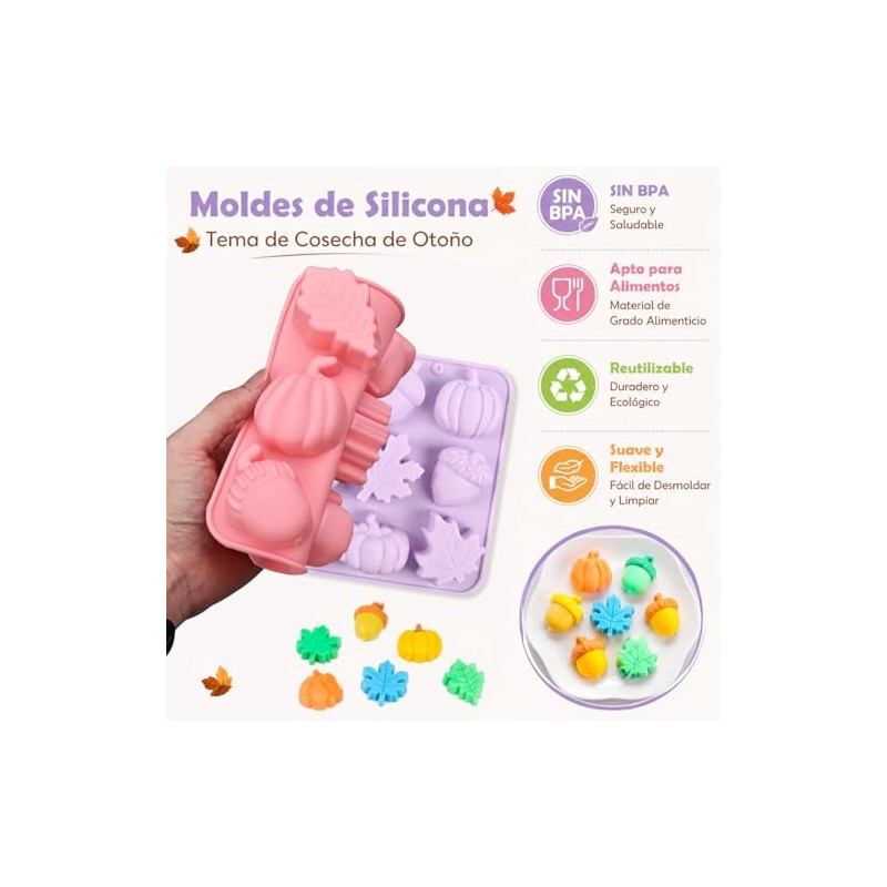 2 Piezas Moldes Silicona de Otoño 3D,18 Cavidades,con Formas de