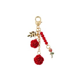 Fuqimanman2020 Rose Keychain Flower Charm Keychain with Chain Tassel Colorful Rose Pendant Keyring for Women Purse Handbag Decor(Red)
