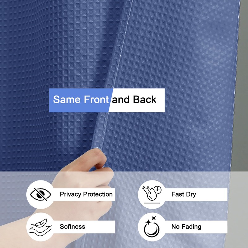 OVZME Blue Shower Curtain Set, Waffle Textured Heavy Duty Fabric