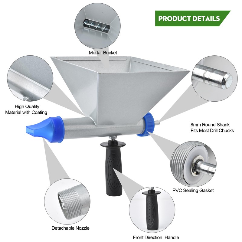 Auger Mortar Caulking Gun,All-Metal Portable Pointing Grouting Caulking Sprayer With