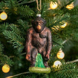 Amanman Tacky Christmas Ornaments Blown Glass Orangutan Ornaments for Christmas Tree White Elephant Gifts 5.5inch Monkey Ornaments