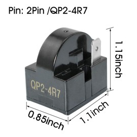 MEETOOT 2pcs QP-02-4.7 PTC Refrigerator Start Relay 2 Pin Coolers Compressor Starter 4.7 ohm Refrigerator Compressor PTC Starter