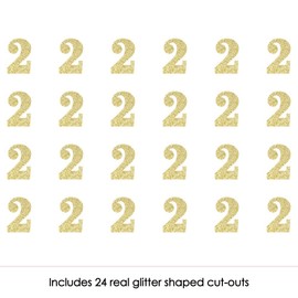 Big Dot of Happiness Gold Glitter 2 - No-Mess Real Gold Glitter Cut-Out Numbers - 2nd Birthday Party Confetti - Set of 24