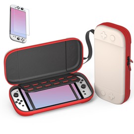 Carrying Case for Switch 2, Portable Travel Carry Case for Switch 2 with Screen Protector, Protective Hard Shell Accessories Kit for Switch with 12 Game Cartridges (Beige)