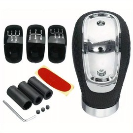HOCSTONE Universal 5-speed/6-speed Aluminum Alloy + PU Leather Gear Shifter Head, Replaceable + 4 adapters + Installation Tools